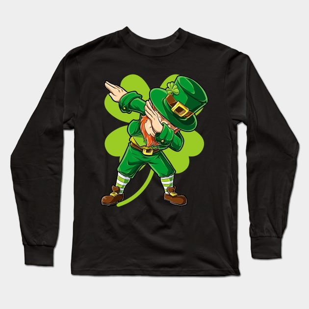 St Patricks Day Dabbing Leprechaun Long Sleeve T-Shirt by Otis Patrick